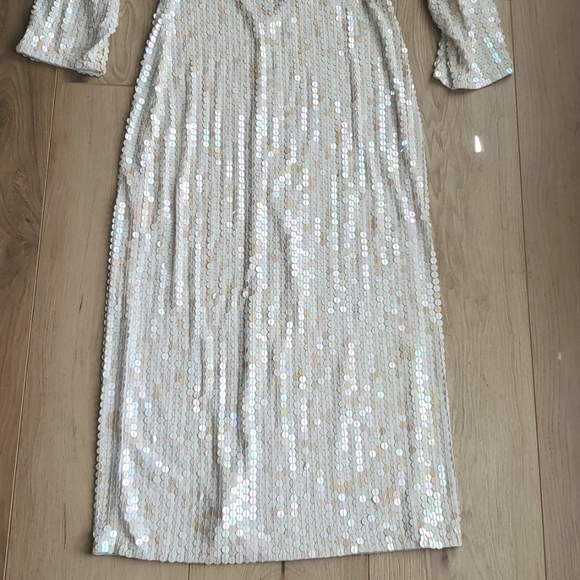 Vintage Oleg Cassini Iridescent White Sequin Dress Size 4 - Picture 2 of 7
